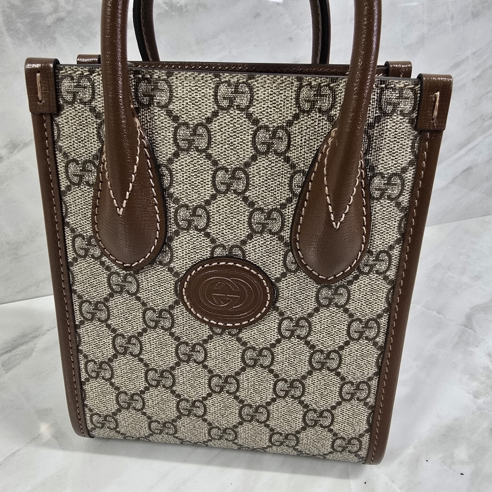 Gucci Brown and Beige Monogram Tote - Picture 3 of 11